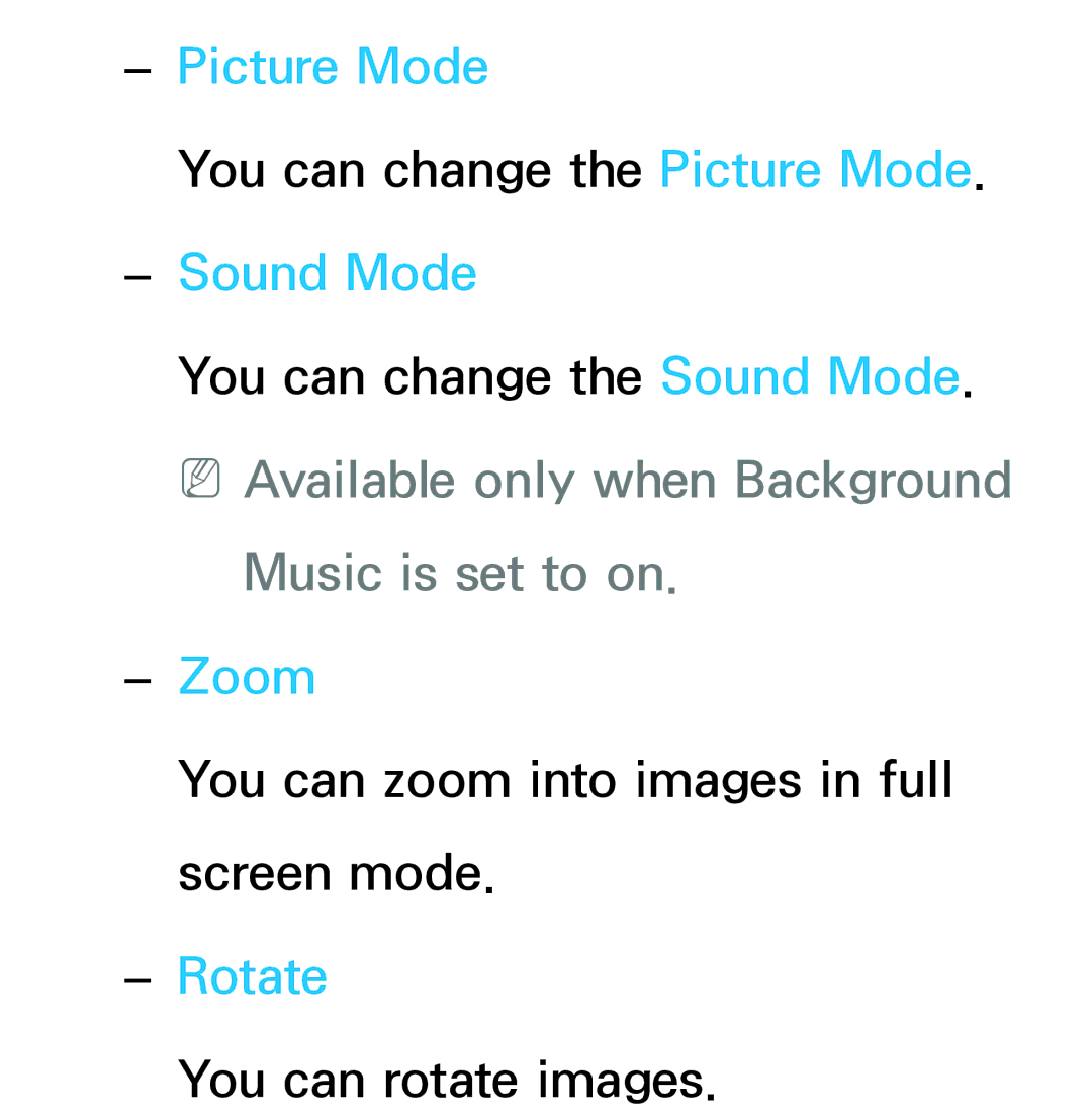 Samsung UE55ES7000SXXN, UE40ES8090SXZG, UE40ES8000SXTK, UE46ES8000SXXN, UE46ES8000SXXC manual Music is set to on, Rotate 