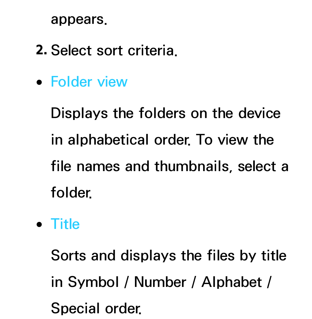 Samsung UE46ES7000SXTK, UE40ES8090SXZG, UE40ES8000SXTK, UE46ES8000SXXN, UE46ES8000SXXC manual Appears Select sort criteria 