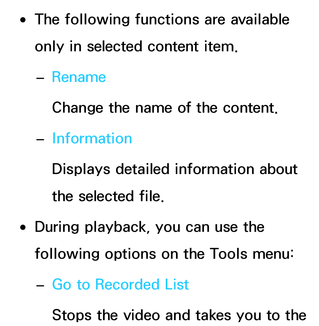 Samsung UE46ES8000QXZT, UE40ES8090SXZG, UE40ES8000SXTK, UE46ES8000SXXN, UE46ES8000SXXC manual Rename, Go to Recorded List 