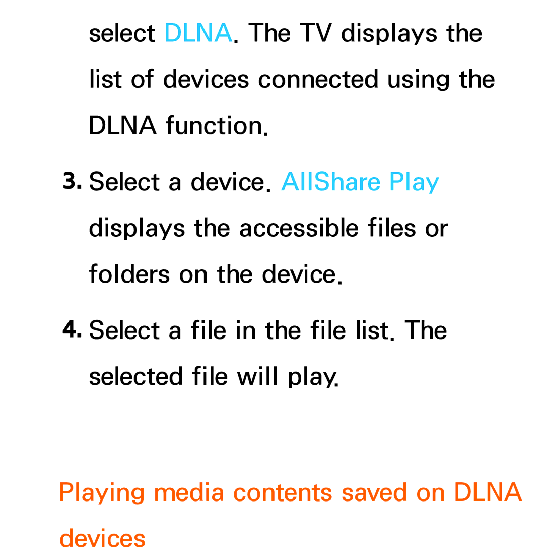 Samsung UA40ES7500SXAB, UE40ES8090SXZG, UE40ES8000SXTK, UE46ES8000SXXN manual Playing media contents saved on Dlna devices 