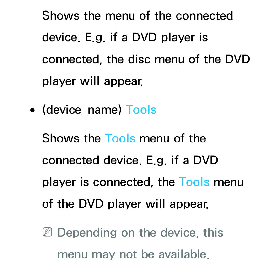 Samsung UE55ES8000SXMS, UE40ES8090SXZG, UE40ES8000SXTK manual NNDepending on the device, this menu may not be available 