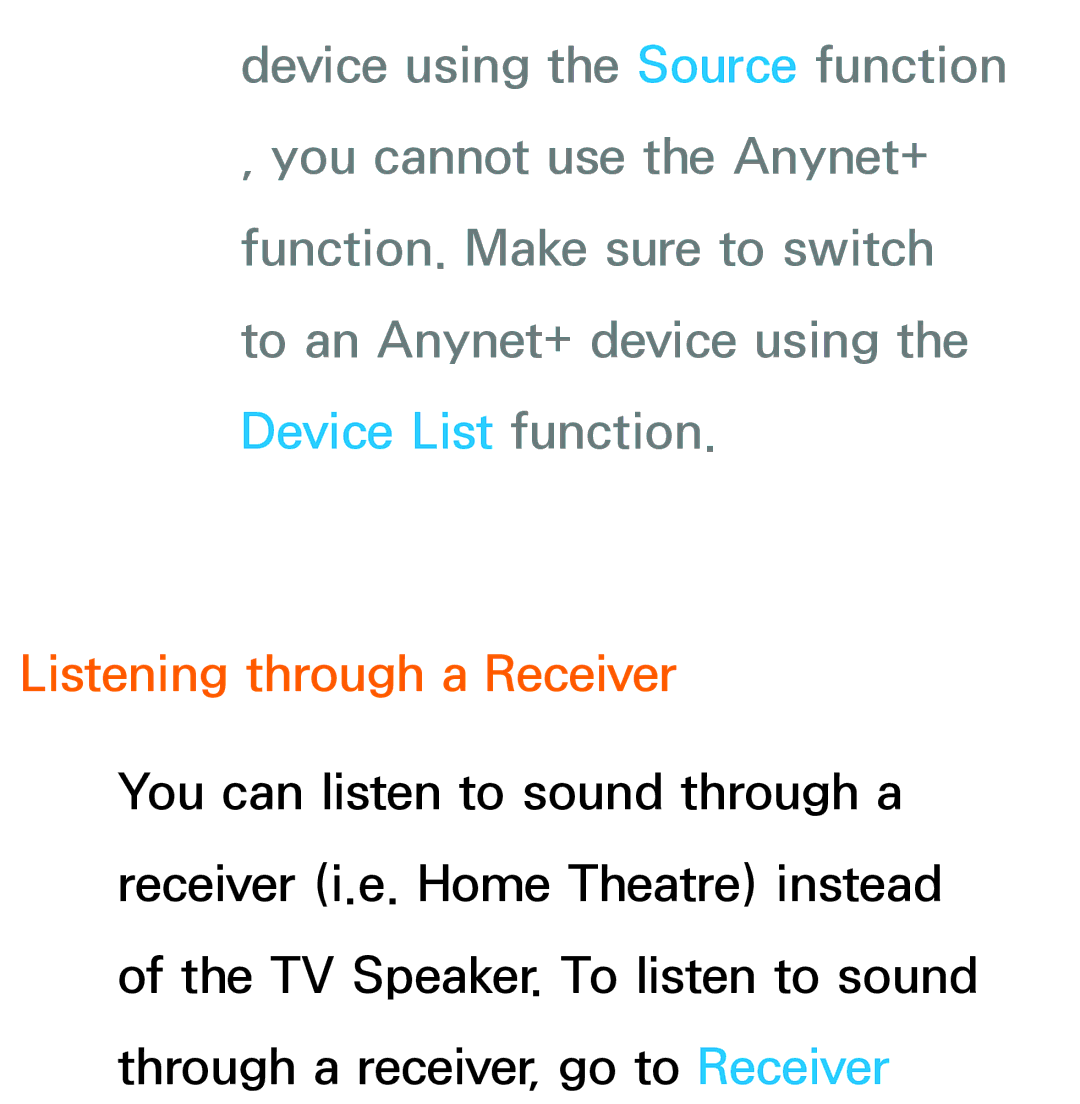 Samsung UE55ES7500SXMS, UE40ES8090SXZG, UE40ES8000SXTK, UE46ES8000SXXN, UE46ES8000SXXC manual Listening through a Receiver 