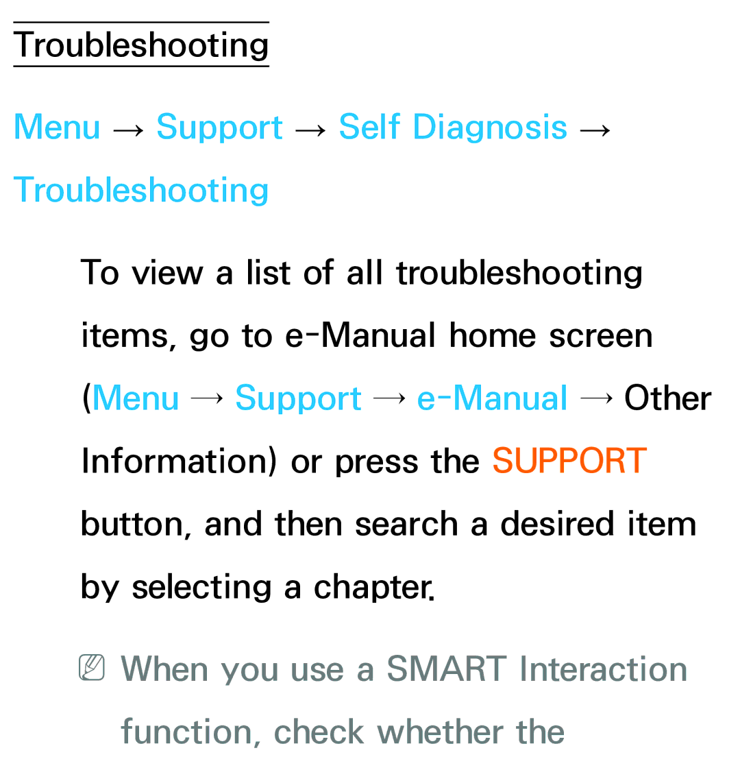 Samsung UE46ES8000SXMS, UE40ES8090SXZG, UE40ES8000SXTK, UE46ES8000SXXN Menu → Support → Self Diagnosis → Troubleshooting 