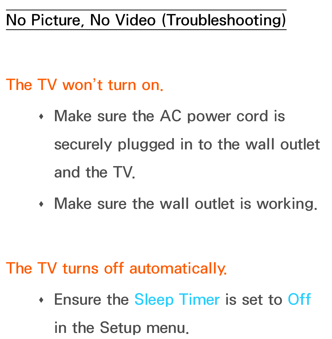 Samsung UE40ES8000SXXC, UE40ES8090SXZG, UE40ES8000SXTK, UE46ES8000SXXN manual TV won’t turn on, TV turns off automatically 