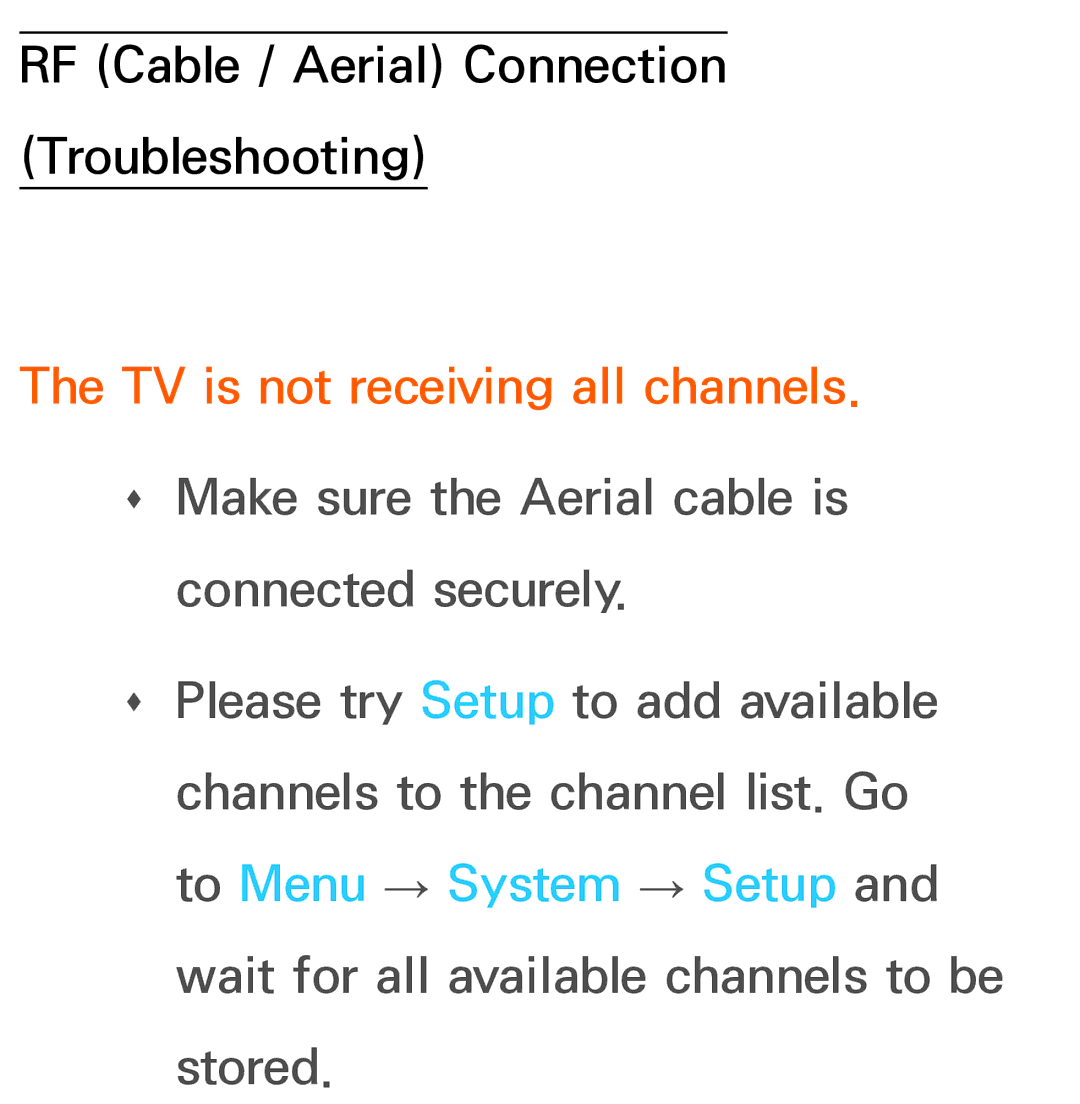 Samsung UE55ES7000SXXH, UE40ES8090SXZG, UE40ES8000SXTK, UE46ES8000SXXN, UE46ES8000SXXC manual TV is not receiving all channels 