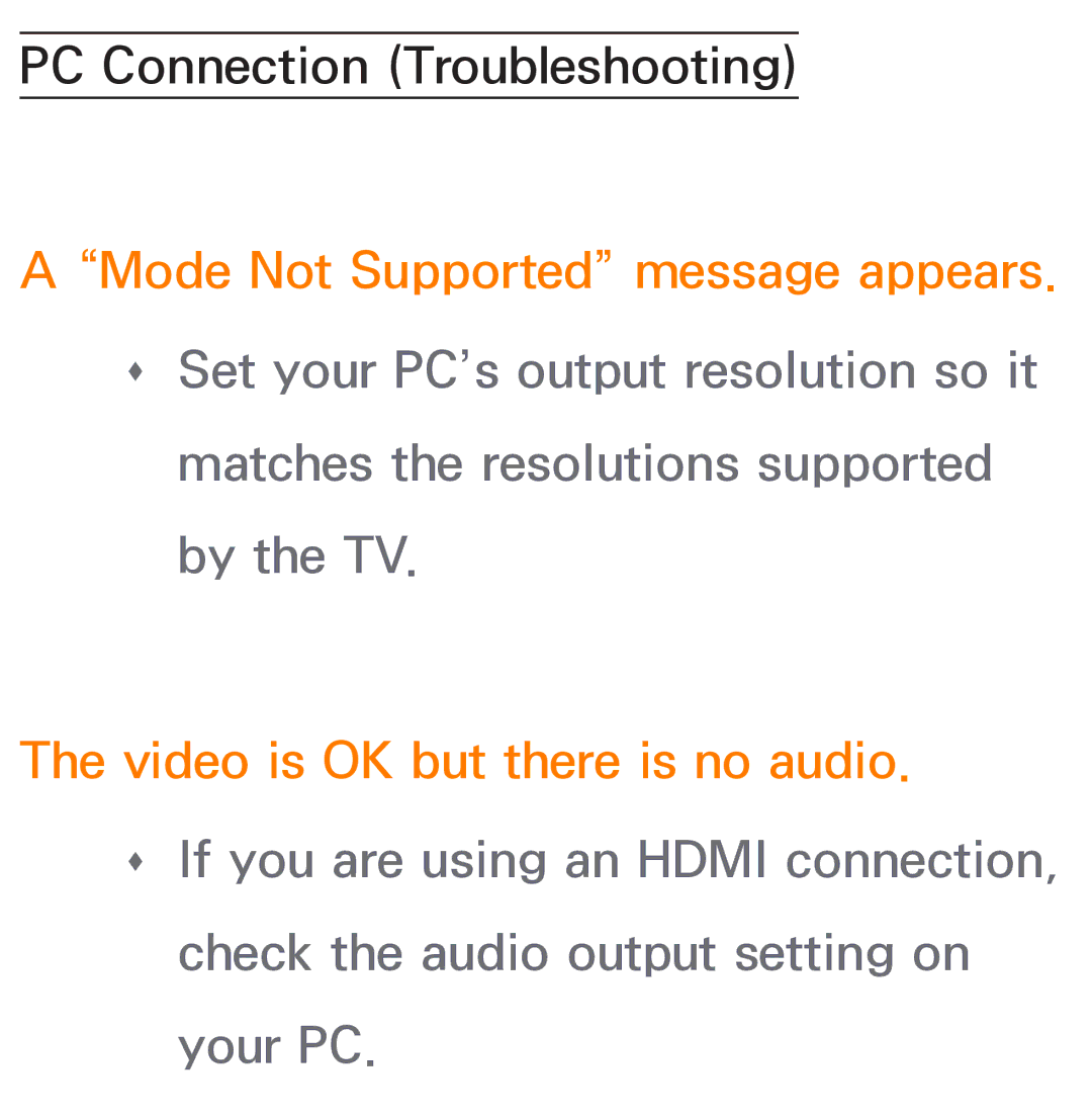 Samsung UE40ES7000SXXC, UE40ES8090SXZG, UE40ES8000SXTK, UE46ES8000SXXN, UE46ES8000SXXC manual Video is OK but there is no audio 