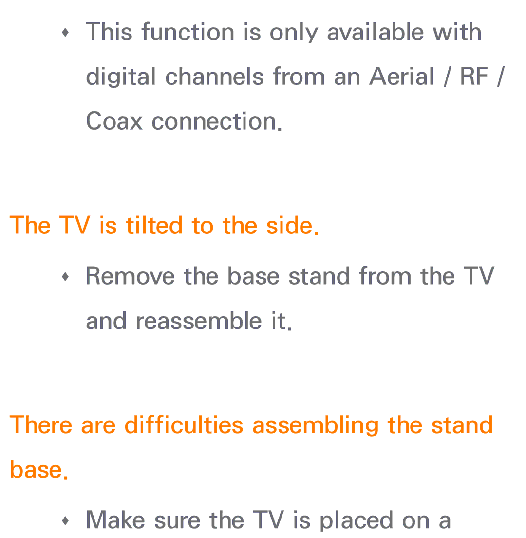 Samsung UE75ES9000SXTK, UE40ES8090SXZG manual TV is tilted to the side, There are difficulties assembling the stand base 