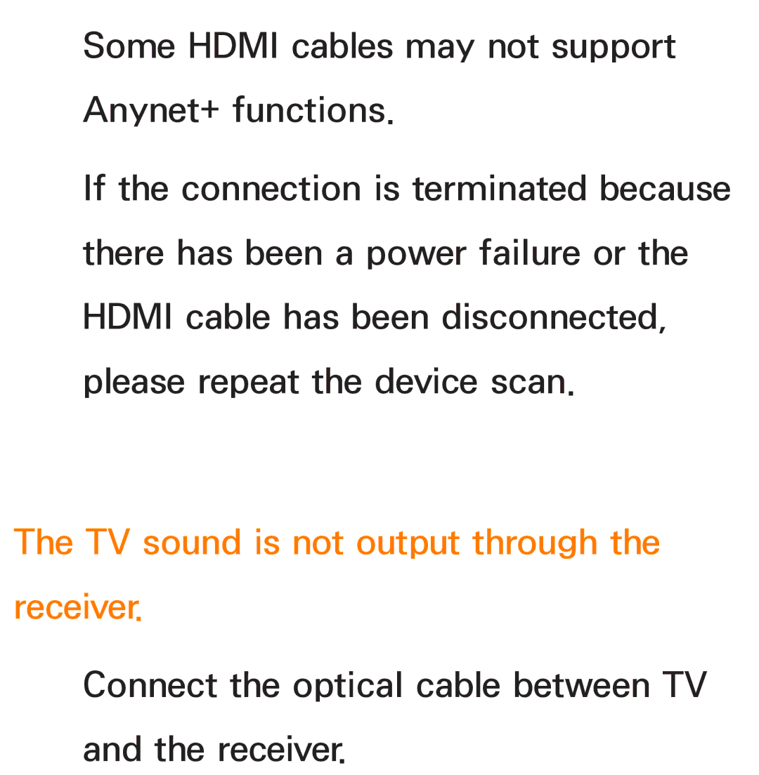 Samsung UE40ES8000SXZF, UE40ES8090SXZG, UE40ES8000SXTK, UE46ES8000SXXN manual TV sound is not output through the receiver 