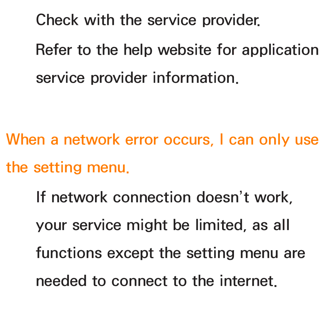 Samsung UE75ES9000QXZT, UE40ES8090SXZG, UE40ES8000SXTK manual When a network error occurs, I can only use the setting menu 