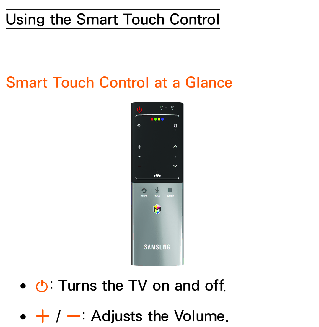 Samsung UE55ES7000SXXC, UE40ES8090SXZG, UE40ES8000SXTK, UE46ES8000SXXN, UE46ES8000SXXC manual Smart Touch Control at a Glance 