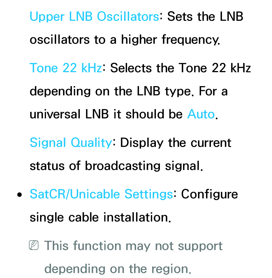 Samsung UE65ES8000SXRU manual SatCR/Unicable Settings Configure, NNThis function may not support depending on the region 