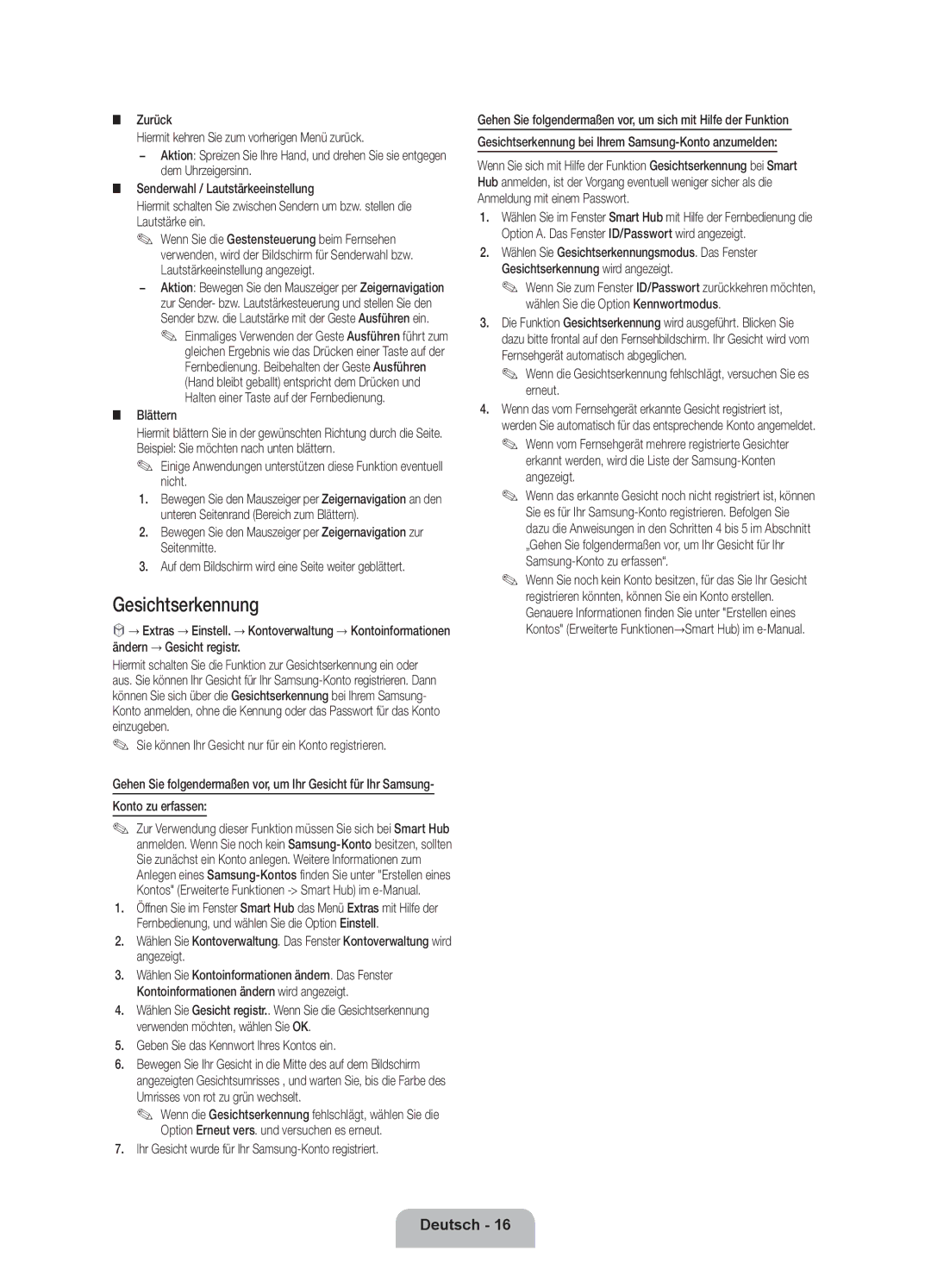 Samsung UE40ES8090SXZG, UE46ES8090SXZG, UE55ES8090SXZG manual Gesichtserkennung 