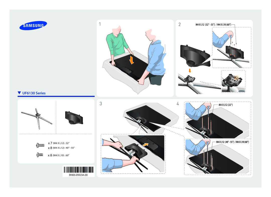 Samsung UE50F6130AKXRU manual UF6130 Series, M4 X L12 32 55 / M4 X L10, M4 X L12 40 M4 X L10 BN68-05623A-00 