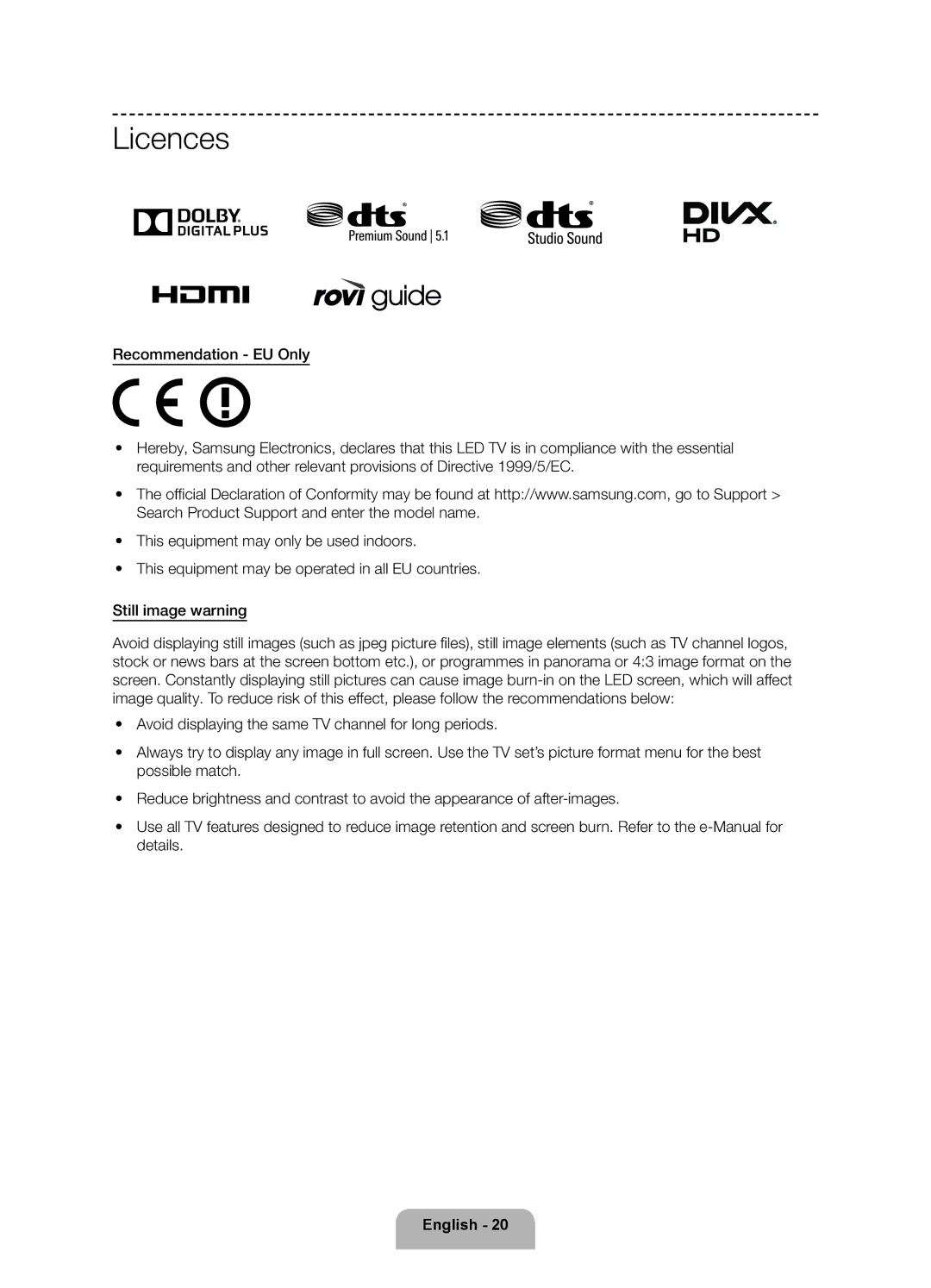 Samsung UE40F6200AKXRU, UE46F6200AKXRU, UE32F6200AKXRU, UE50F6200AKXRU manual Licences 