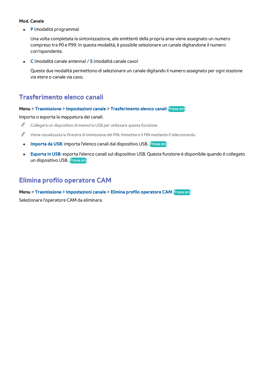 Samsung UE40F6400AWXZF, UE40F6500SSXXH, UE32F5300AWXZH manual Trasferimento elenco canali, Elimina profilo operatore CAM 