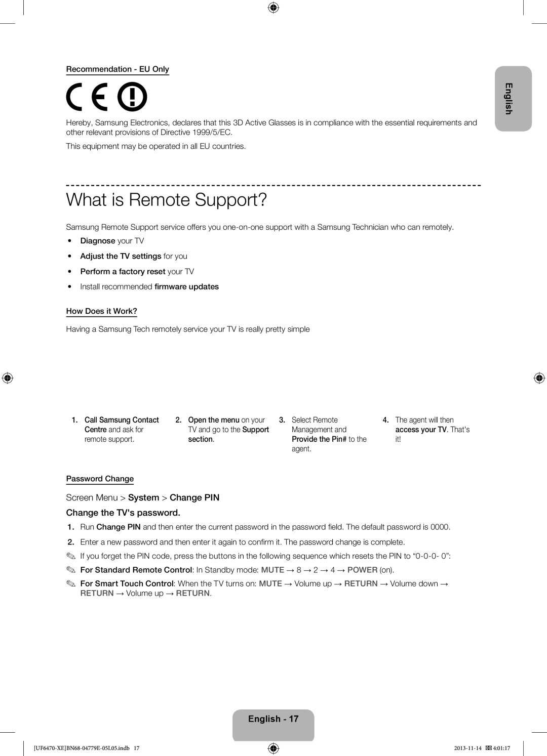 Samsung UE46F6805SBXXE, UE40F6755SBXXE, UE32F6475SBXXE manual What is Remote Support?, Recommendation EU Only, Management 