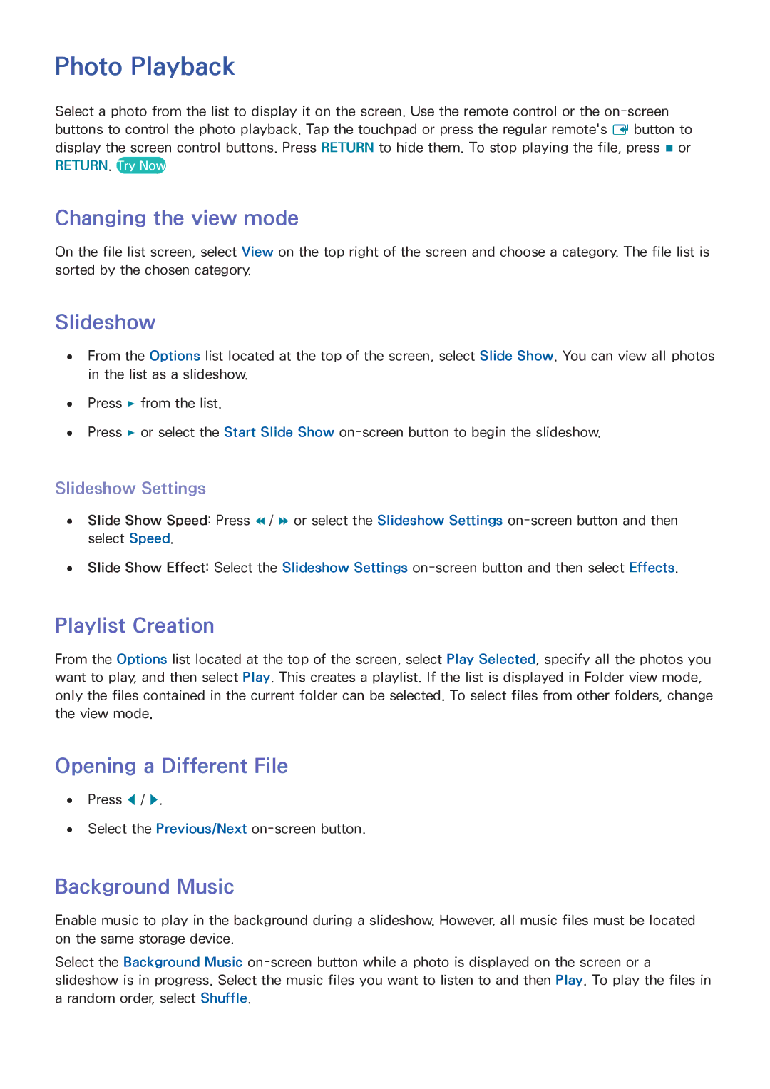 Samsung UE46F6510SSXTK, UE40F6800SSXTK, UE40F6500SSXXH manual Photo Playback, Background Music, Slideshow Settings 