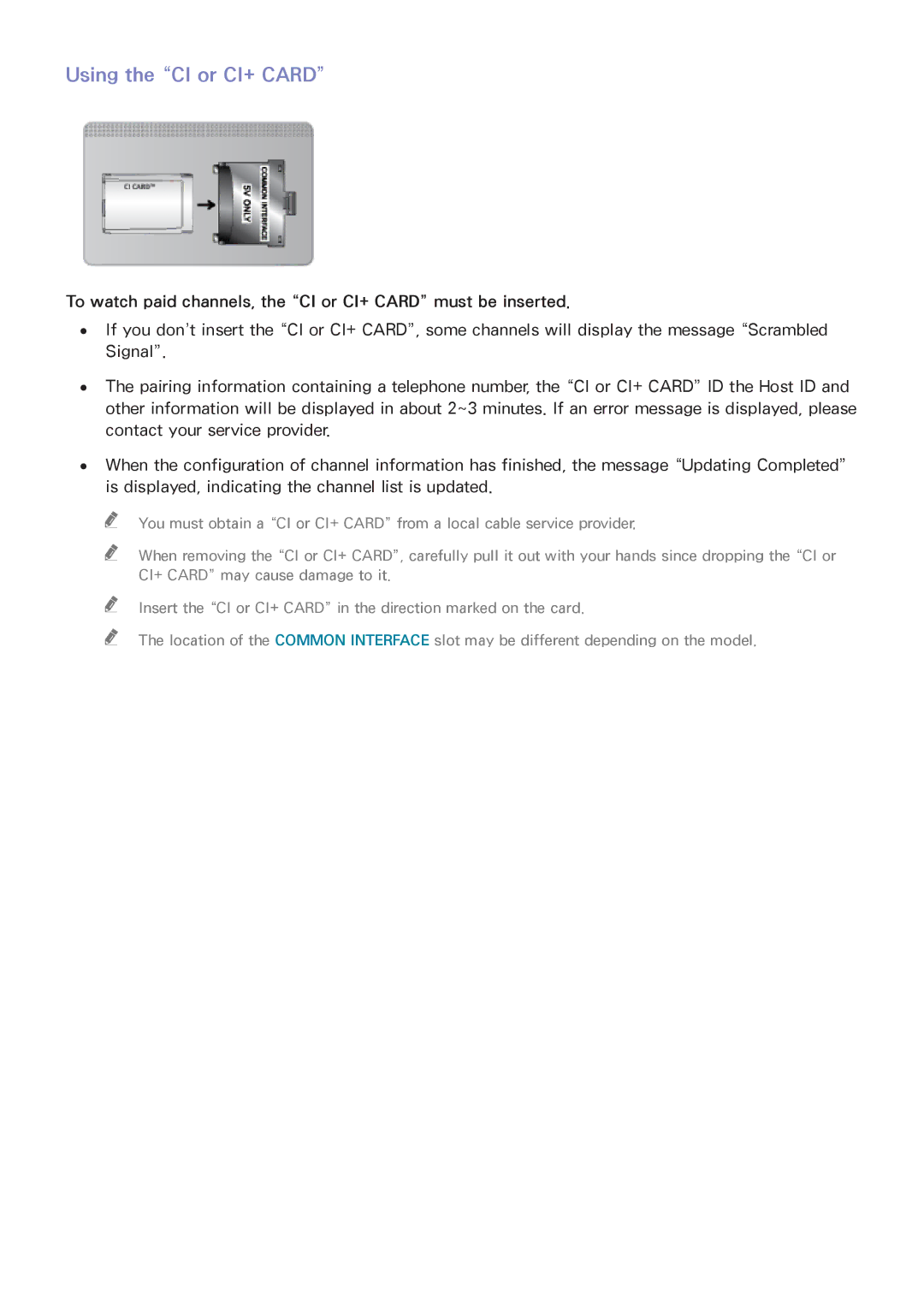 Samsung UE46F6650SSXTK, UE40F6800SSXTK, UE40F6500SSXXH, UE42F5700AWXXN, UE42F5570SSXZG manual Using the CI or CI+ Card 