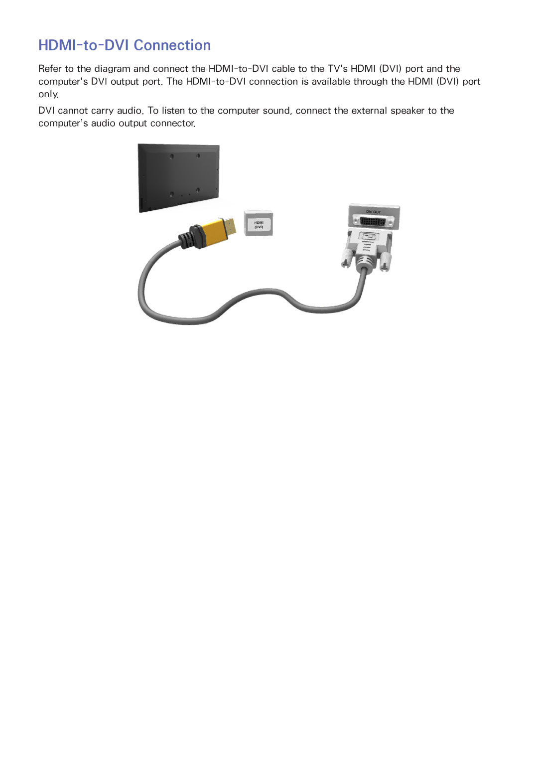 Samsung UE46F6500SSXXN, UE40F6800SSXTK, UE40F6500SSXXH, UE42F5700AWXXN, UE42F5570SSXZG, UE32F5300AWXXN HDMI-to-DVI Connection 