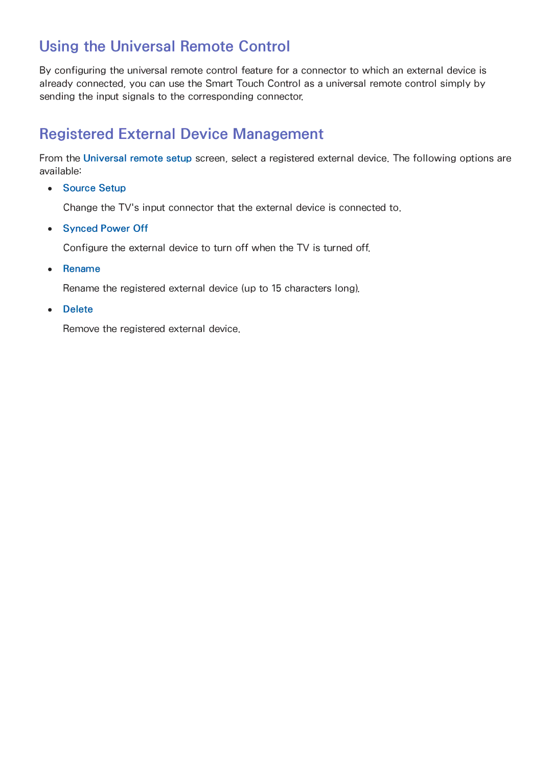 Samsung UE40F6770SSXXH, UE40F6800SSXTK manual Using the Universal Remote Control, Registered External Device Management 