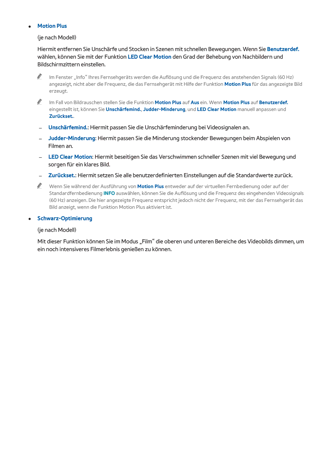 Samsung UE50F6740SSXZG, UE40F6800SSXTK, UE40F6500SSXXH, UE42F5700AWXXN, UE42F5570SSXZG manual Motion Plus, Schwarz-Optimierung 