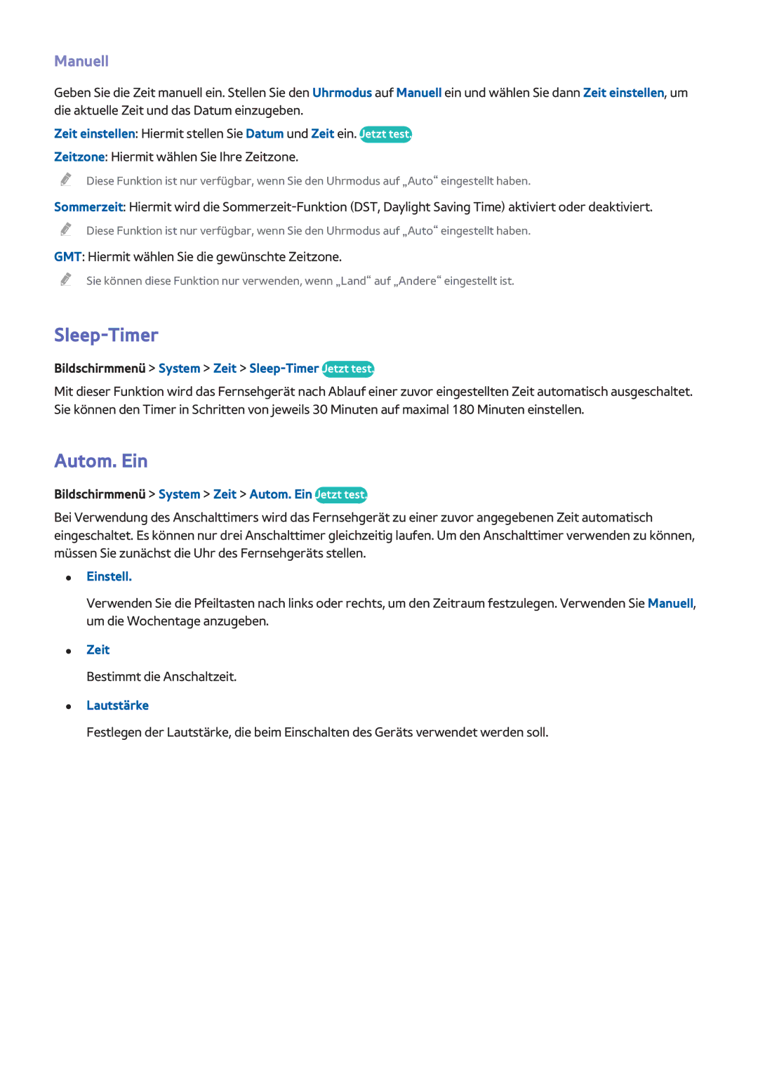 Samsung UE75F6370SSXZG, UE40F6800SSXTK, UE40F6500SSXXH, UE42F5700AWXXN, UE42F5570SSXZG manual Sleep-Timer, Autom. Ein, Manuell 