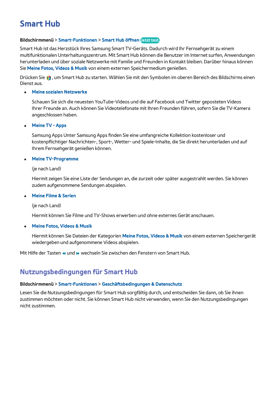 Samsung UE42F5500AWXZH, UE40F6800SSXTK, UE40F6500SSXXH, UE42F5700AWXXN, UE42F5570SSXZG Nutzungsbedingungen für Smart Hub 