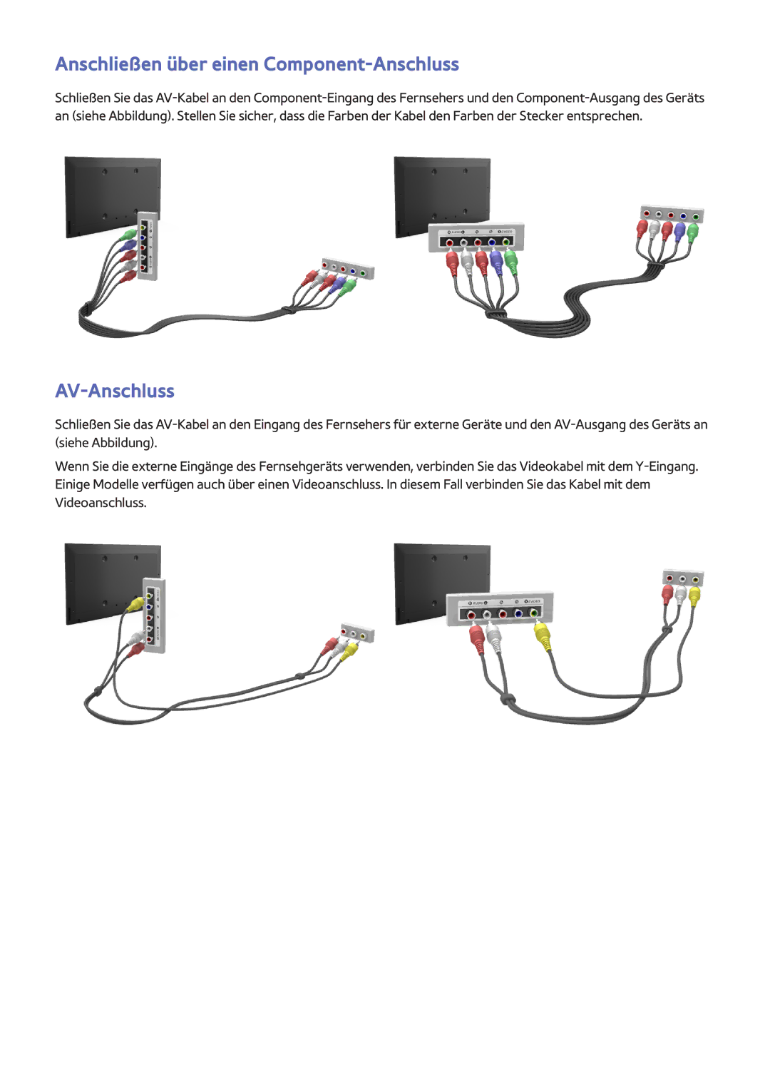 Samsung UE65F6400AWXXH, UE40F6800SSXTK, UE40F6500SSXXH manual Anschließen über einen Component-Anschluss, AV-Anschluss 