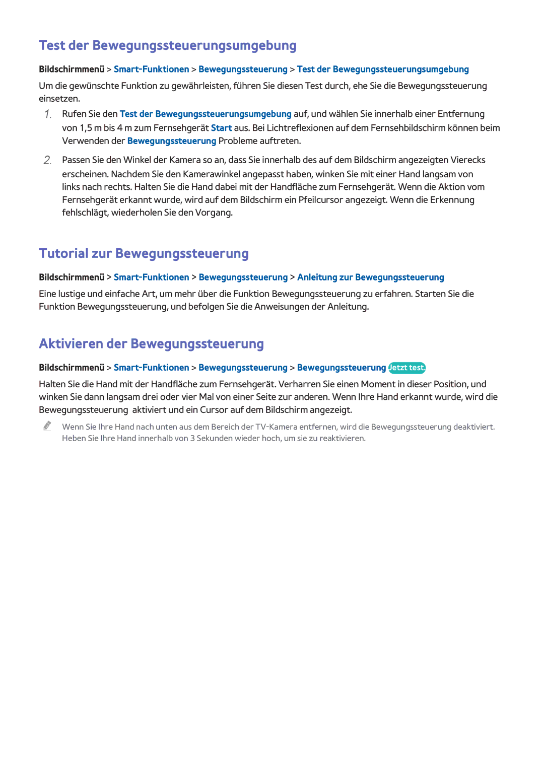 Samsung UE46F6470SSXZG, UE40F6800SSXTK manual Test der Bewegungssteuerungsumgebung, Tutorial zur Bewegungssteuerung 