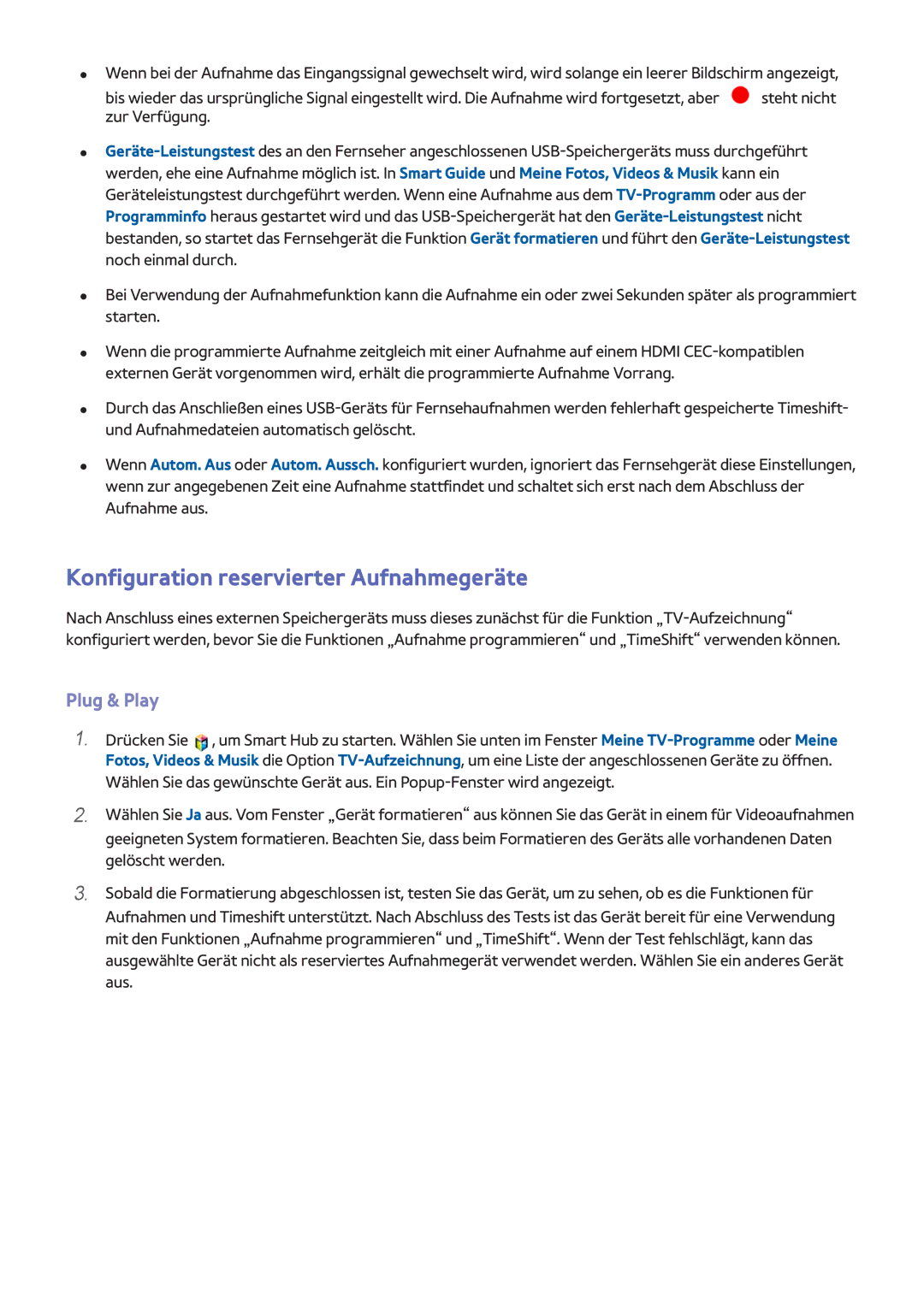 Samsung UE65F6470SSXZG, UE40F6800SSXTK, UE40F6500SSXXH manual Konfiguration reservierter Aufnahmegeräte, Plug & Play 