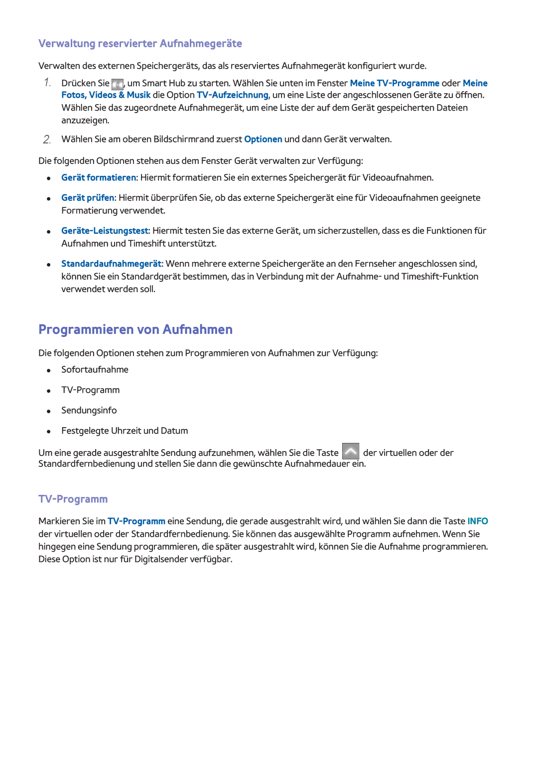 Samsung UE60F6370SSXZG, UE40F6800SSXTK, UE40F6500SSXXH Programmieren von Aufnahmen, Verwaltung reservierter Aufnahmegeräte 