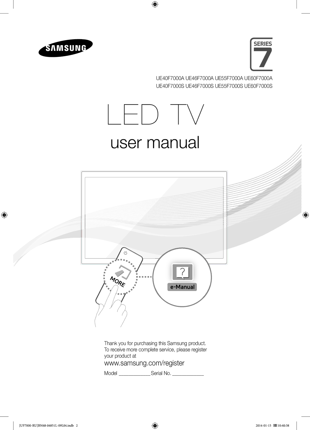 Samsung UE55F7000ATXRU, UE40F7000ATXRU, UE60F7000ATXRU, UE46F7000ATXRU manual Led Tv 