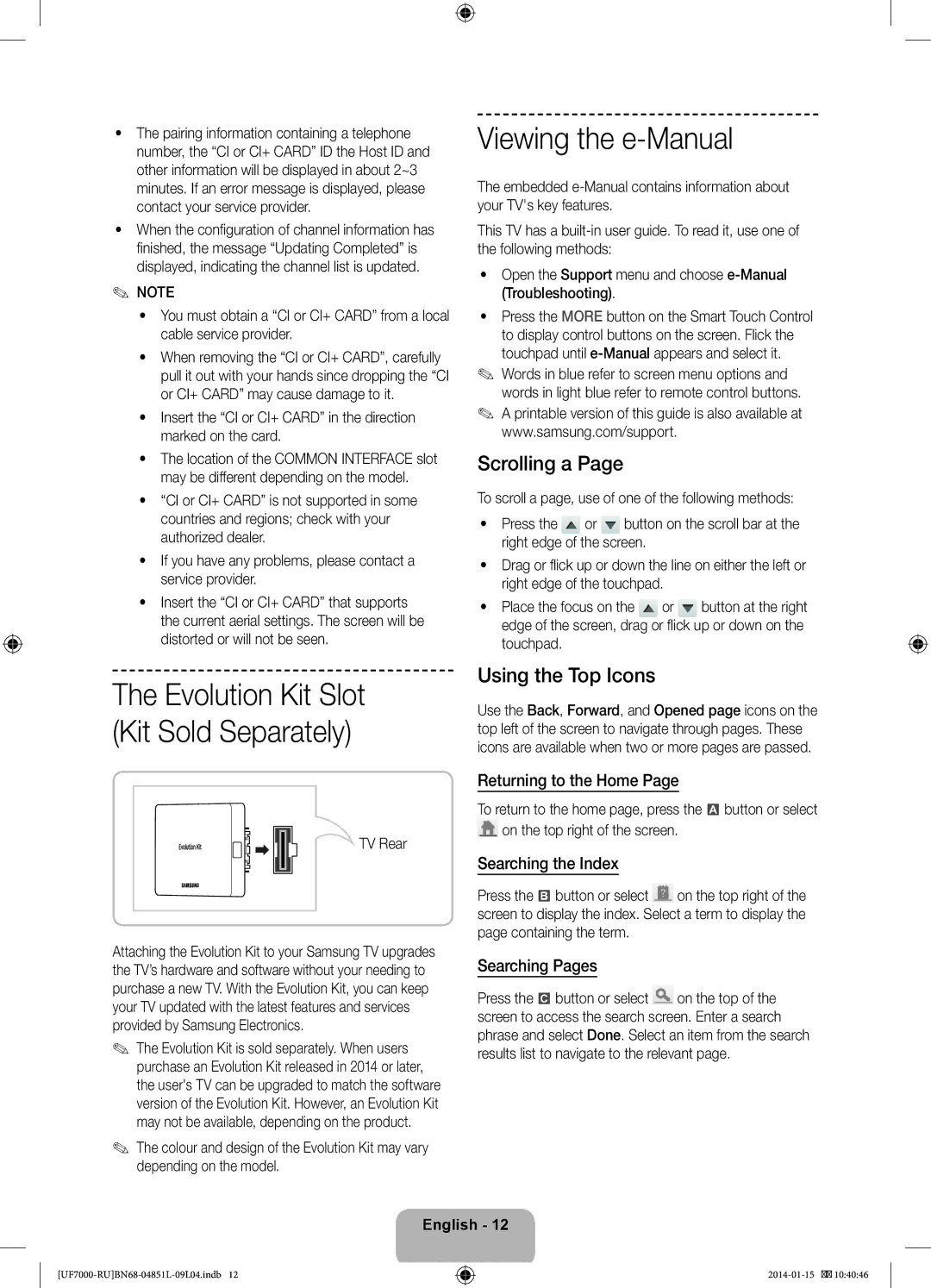 Samsung UE40F7000ATXRU, UE55F7000ATXRU, UE60F7000ATXRU manual Viewing the e-Manual, Scrolling a, Using the Top Icons 