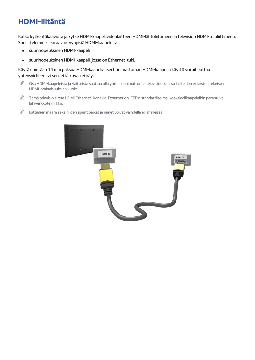 Samsung UE55F8005STXXE, UE40F7005STXXE, UE40F8005STXXE, UE55F9005STXXE, UE75F8005STXXE, UE85S9STXXE manual HDMI-liitäntä 