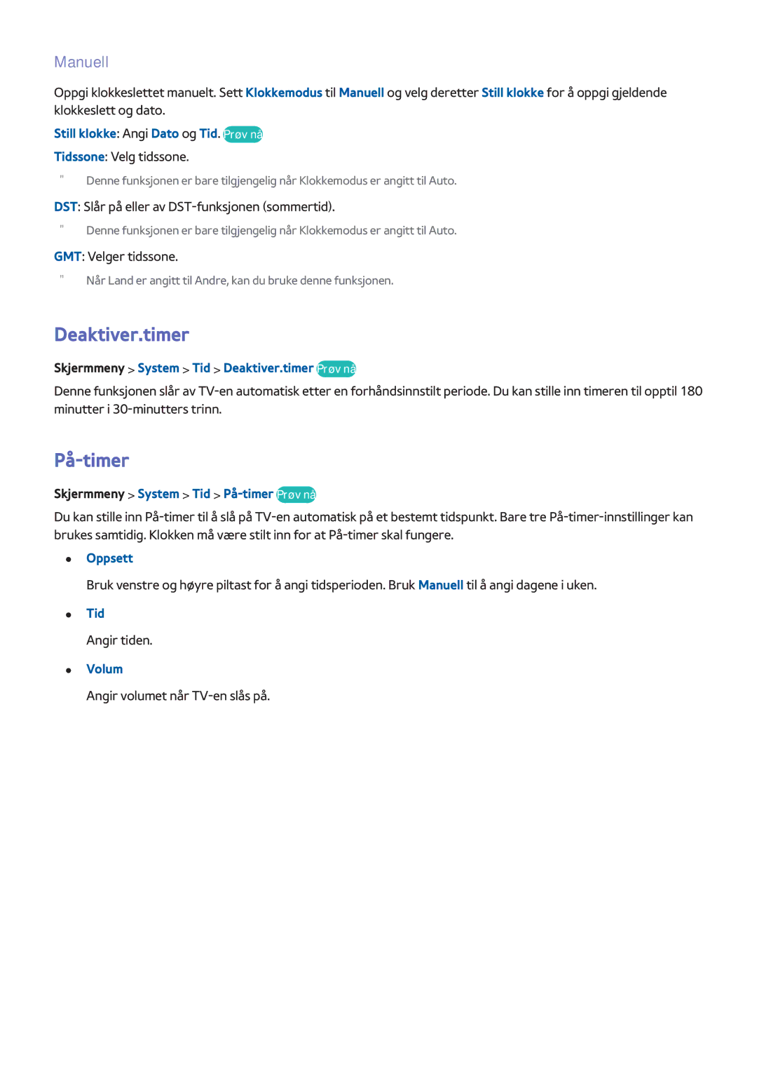 Samsung UE75F8005STXXE, UE40F7005STXXE, UE40F8005STXXE, UE55F9005STXXE, UE85S9STXXE manual Deaktiver.timer, På-timer, Manuell 
