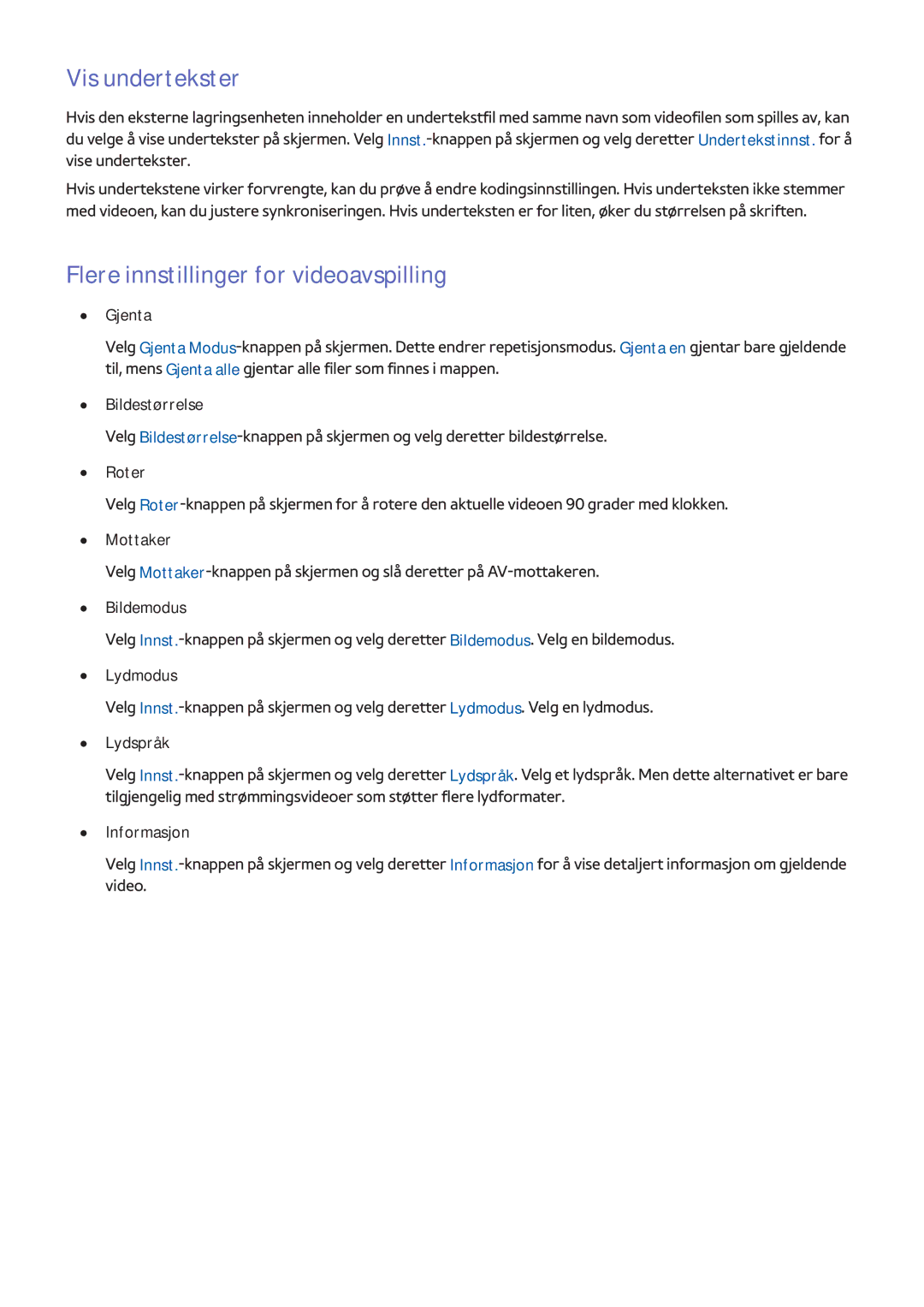 Samsung UE60F7005STXXE, UE40F7005STXXE, UE40F8005STXXE, UE55F9005STXXE manual Flere innstillinger for videoavspilling, Roter 