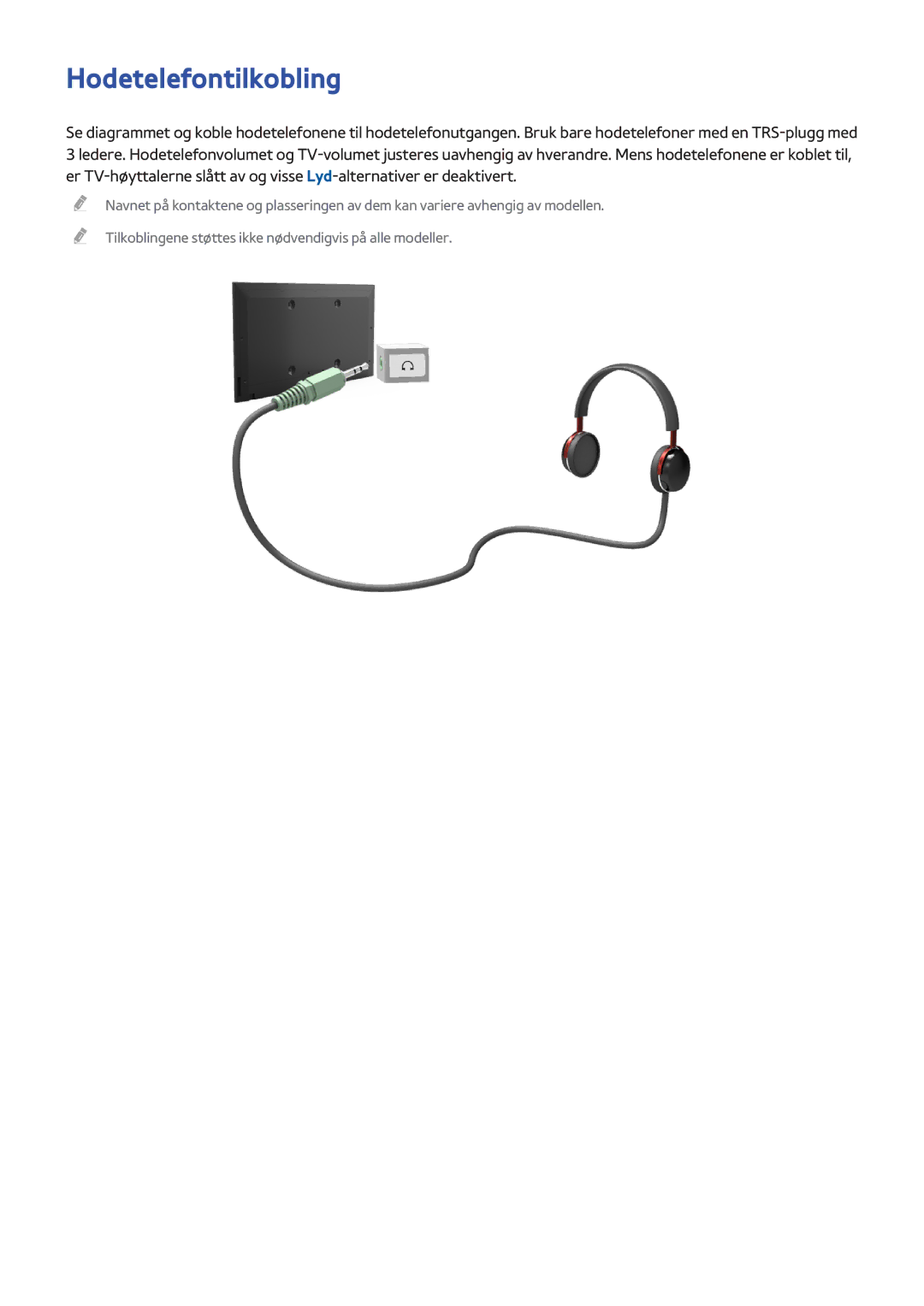 Samsung UE85S9STXXE, UE40F7005STXXE, UE40F8005STXXE, UE55F9005STXXE, UE75F8005STXXE, UE65F9005STXXE manual Hodetelefontilkobling 