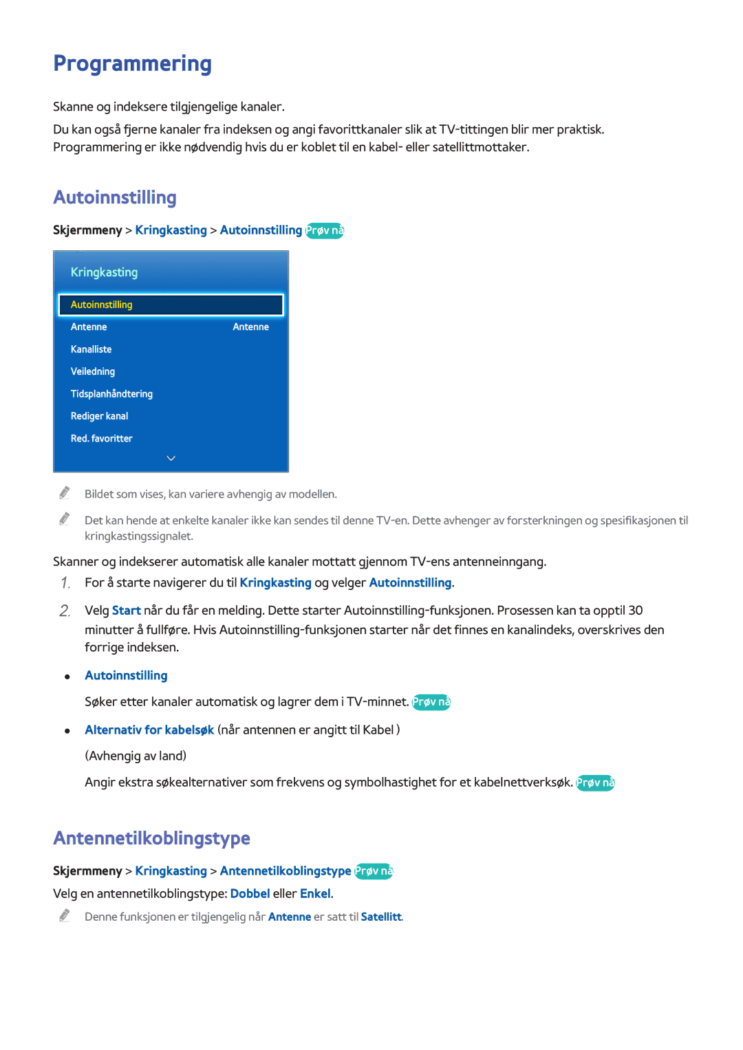 Samsung UE55F7005STXXE, UE40F7005STXXE, UE40F8005STXXE, UE85S9STXXE Programmering, Autoinnstilling, Antennetilkoblingstype 