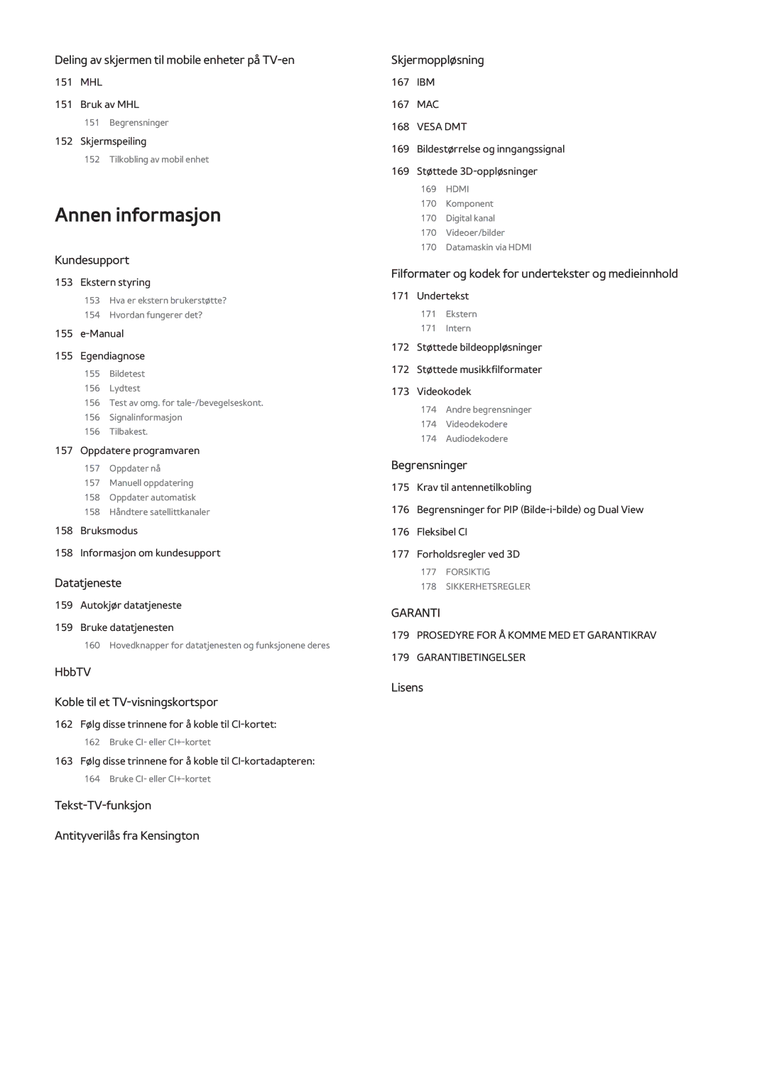 Samsung UE46F7005STXXE, UE40F7005STXXE, UE40F8005STXXE, UE55F9005STXXE, UE75F8005STXXE, UE85S9STXXE manual Annen informasjon 