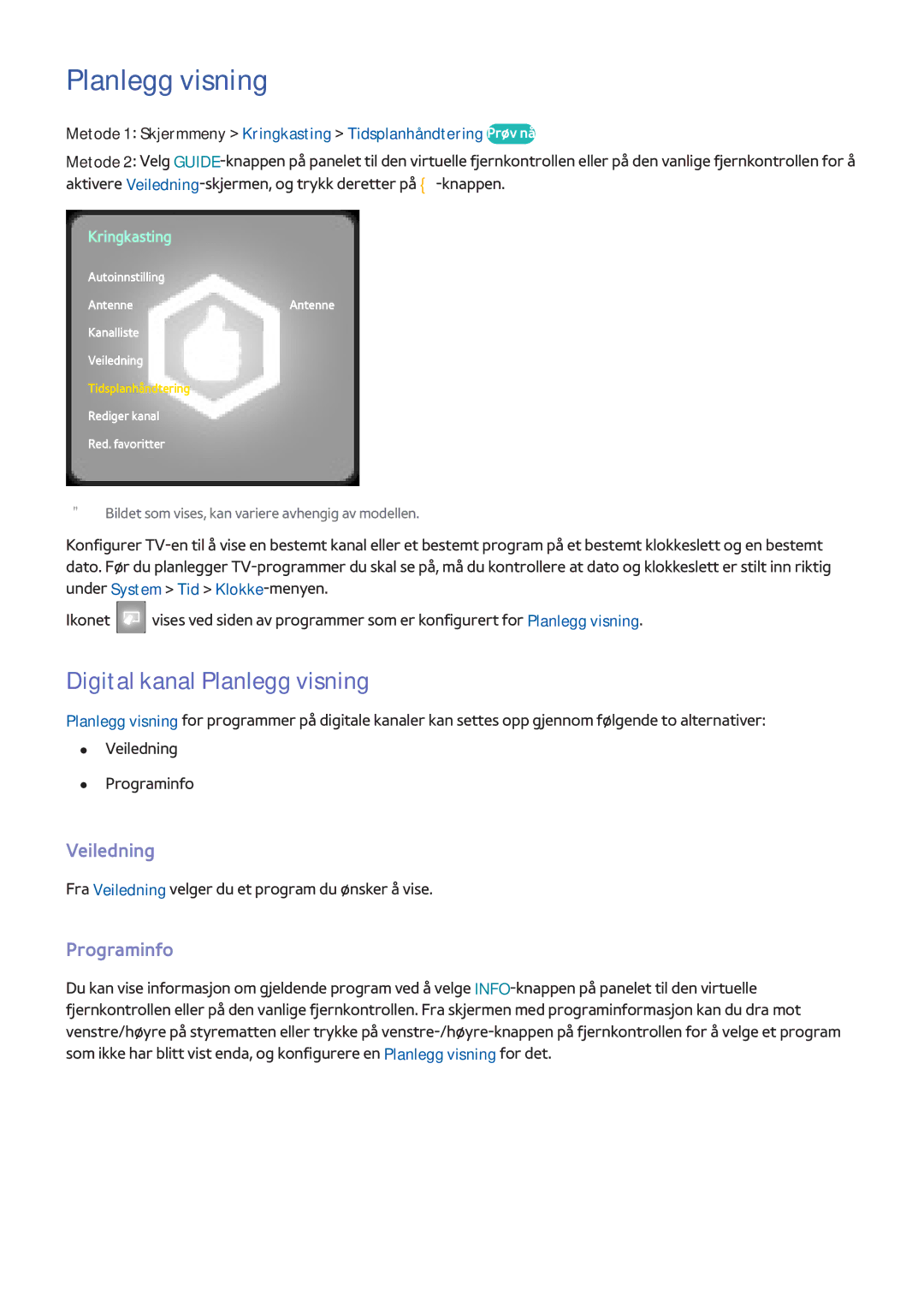 Samsung UE40F7005STXXE, UE40F8005STXXE, UE55F9005STXXE manual Digital kanal Planlegg visning, Veiledning, Programinfo 