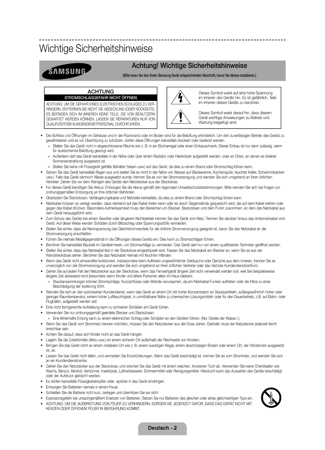 Samsung UE60F7090SLXZG, UE40F7090SLXZG, UE55F7090SLXZG, UE46F7090SLXZG manual Achtung! Wichtige Sicherheitshinweise 