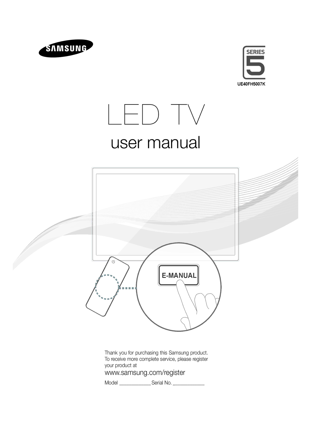 Samsung UE40FH5007KXRU manual Led Tv 