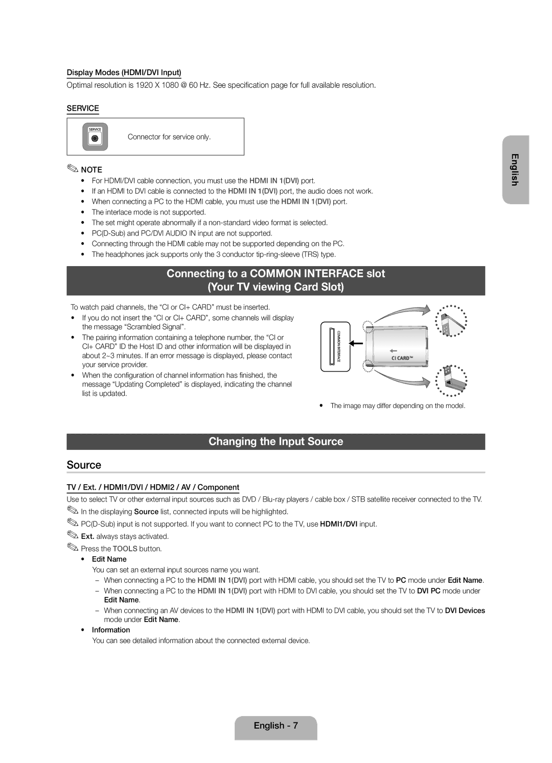 Samsung UE40FH5007KXRU manual Changing the Input Source, TV / Ext. / HDMI1/DVI / HDMI2 / AV / Component 