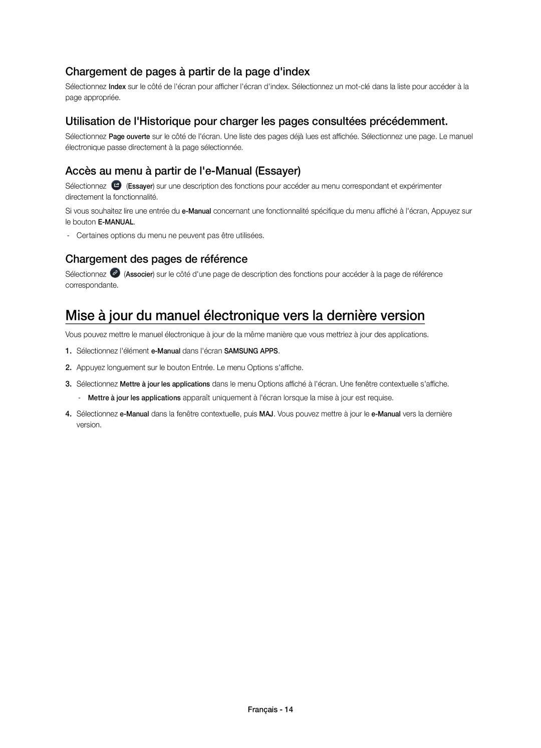 Samsung UE40H4203AWXXC Mise à jour du manuel électronique vers la dernière version, Chargement des pages de référence 