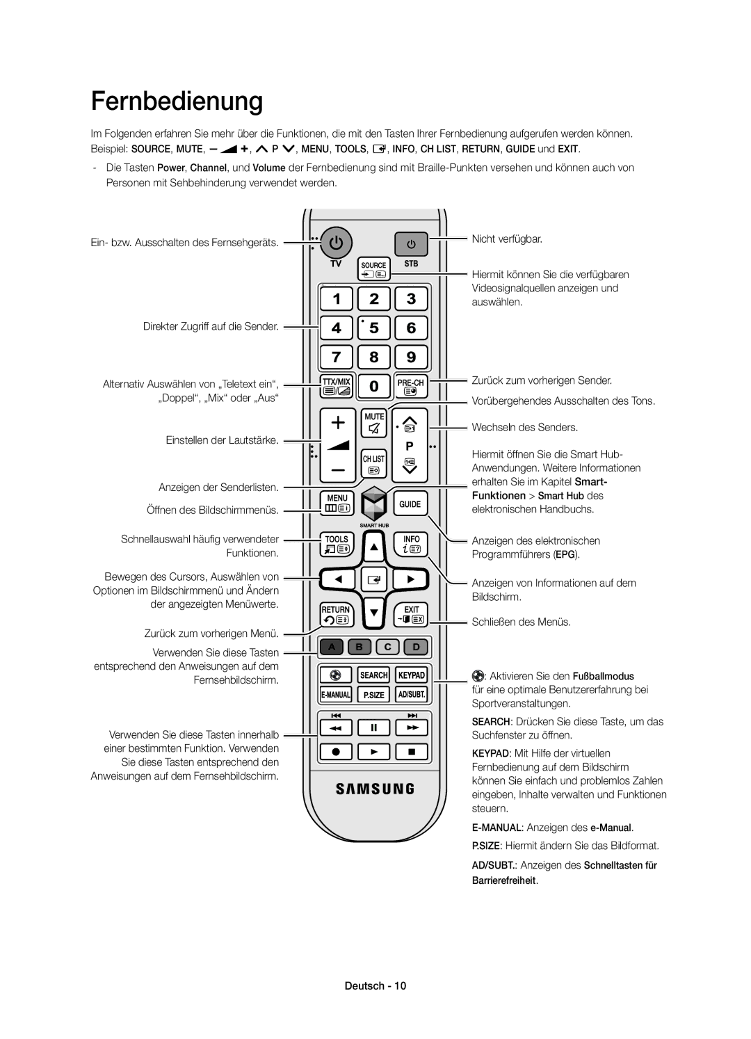 Samsung UE40H4203AWXZF, UE48H4203AWXZF manual Fernbedienung 