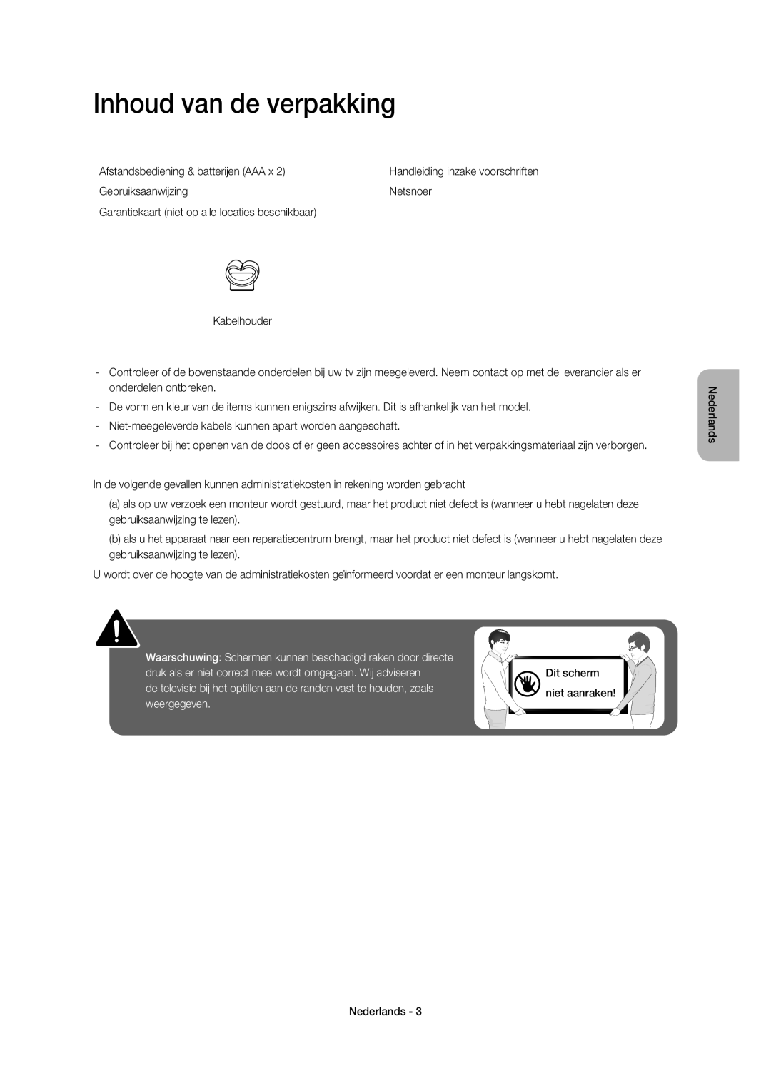 Samsung UE48H4203AWXZF, UE40H4203AWXZF manual Inhoud van de verpakking, Afstandsbediening & batterijen AAA x 