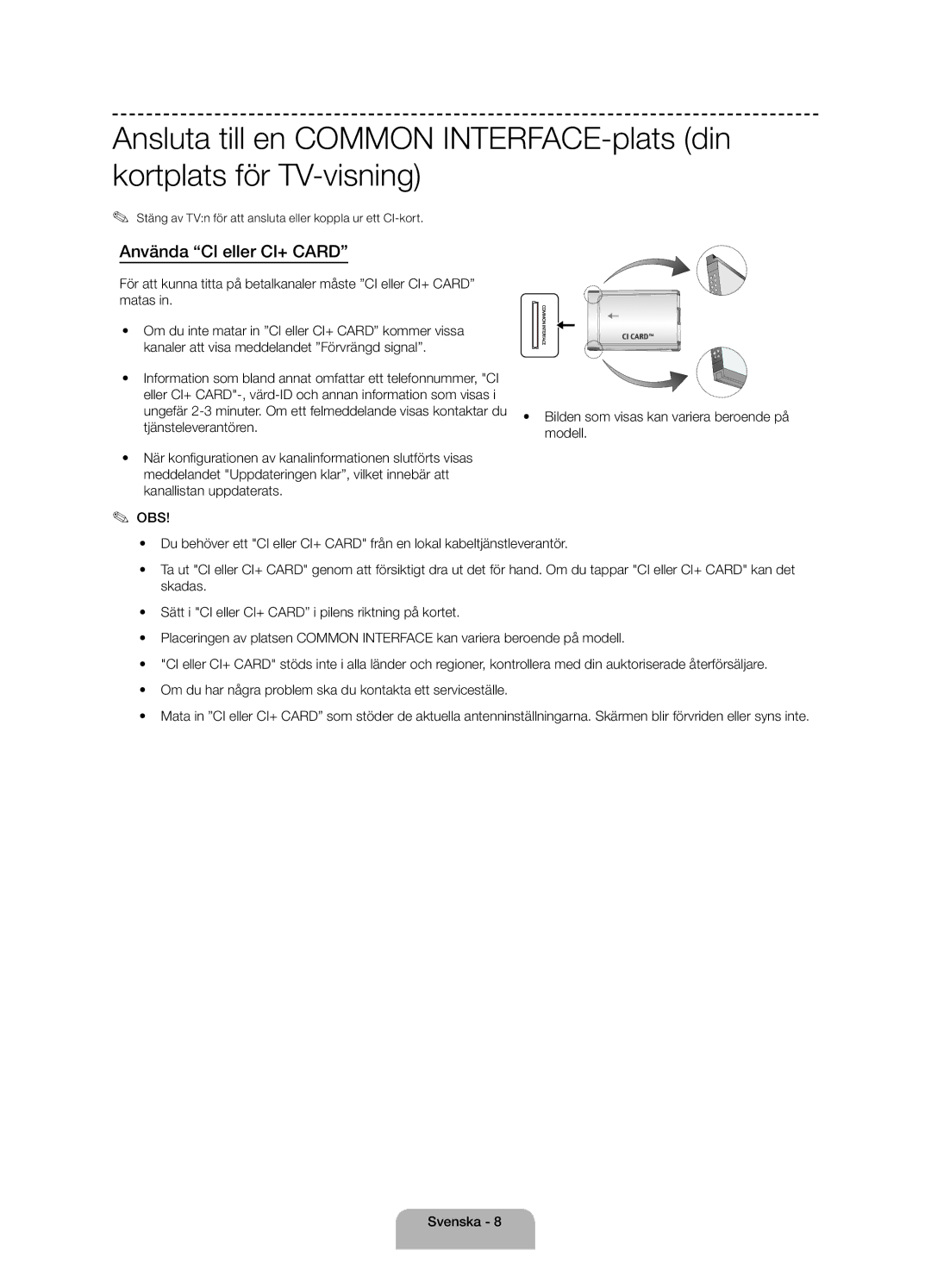 Samsung UE40H4205AWXXE manual Använda CI eller CI+ Card, Tjänsteleverantören, Modell 