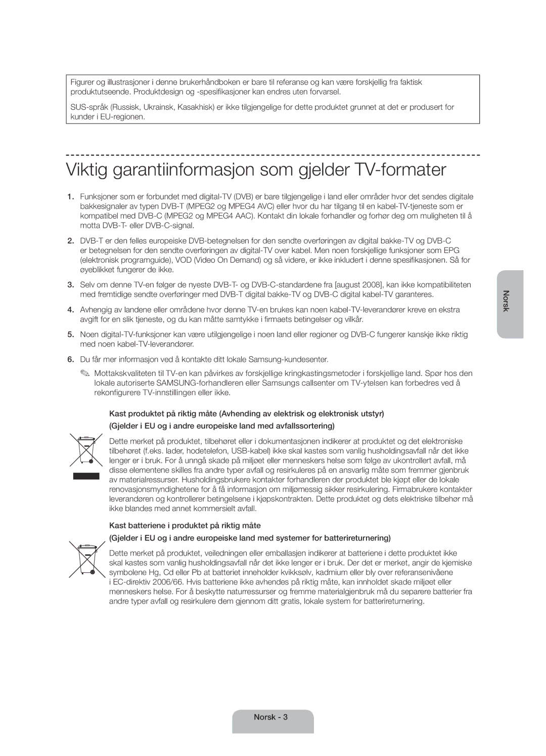 Samsung UE40H4205AWXXE manual Viktig garantiinformasjon som gjelder TV-formater 