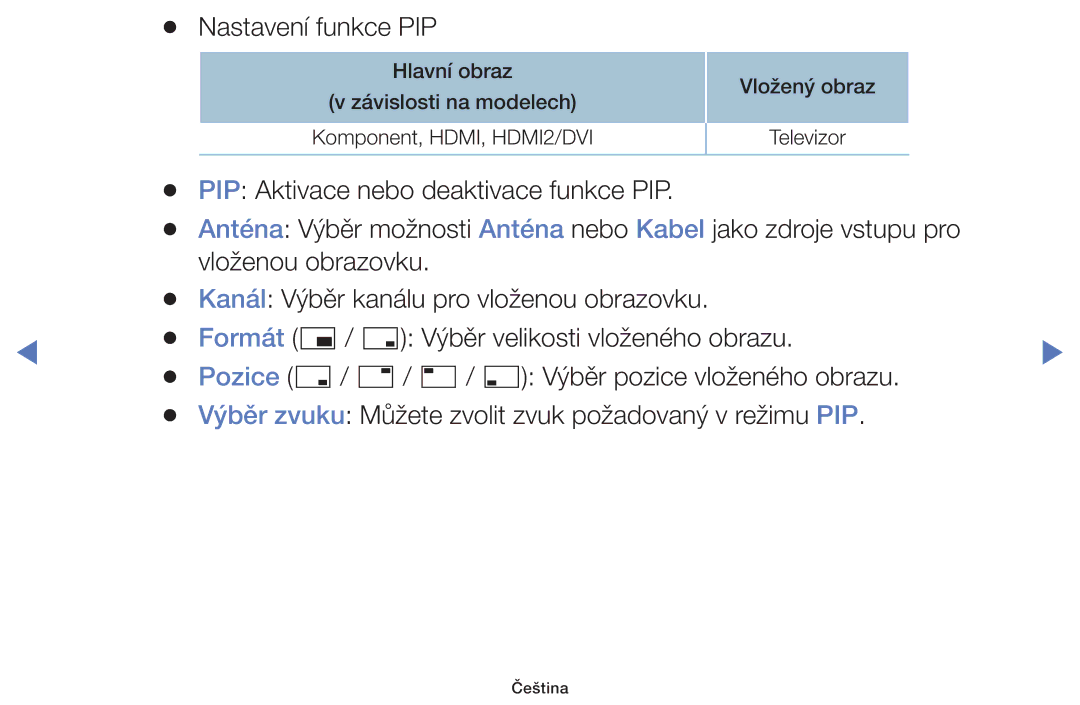 Samsung UE32H5000AKXXH, UE40H5000AWXXH, UE32H4000AWXZG, UE48H5000AWXXH, UE22H5000AWXZG, UE22H5000AWXXH Nastavení funkce PIP 