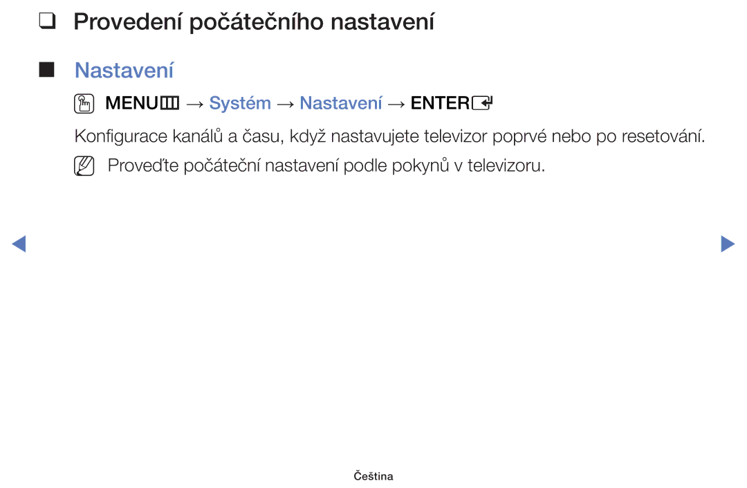 Samsung UE50H5000AWXXN, UE40H5000AWXXH manual Provedení počátečního nastavení, OO MENUm → Systém → Nastavení → Entere 